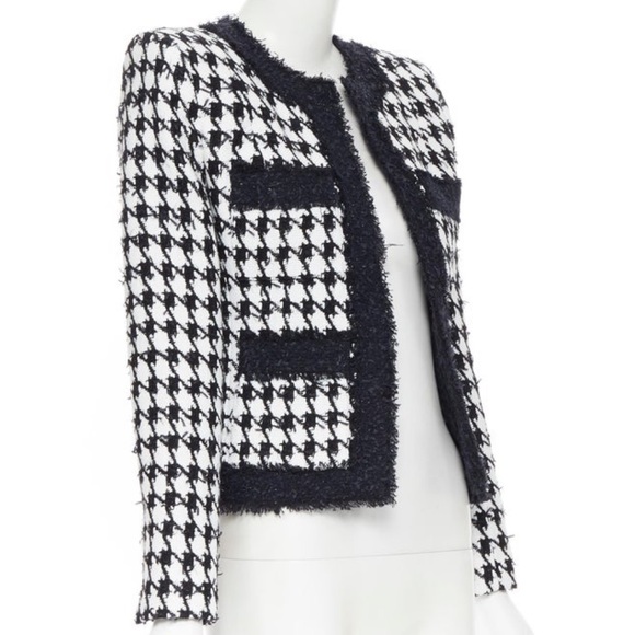 BALMAIN black white houndstooth tweed 4 pocket padded cropped jacket FR42 - Picture 15 of 16